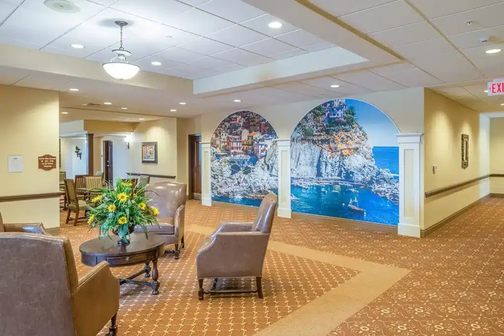 buffalo crossing living room with ocean themed wall art