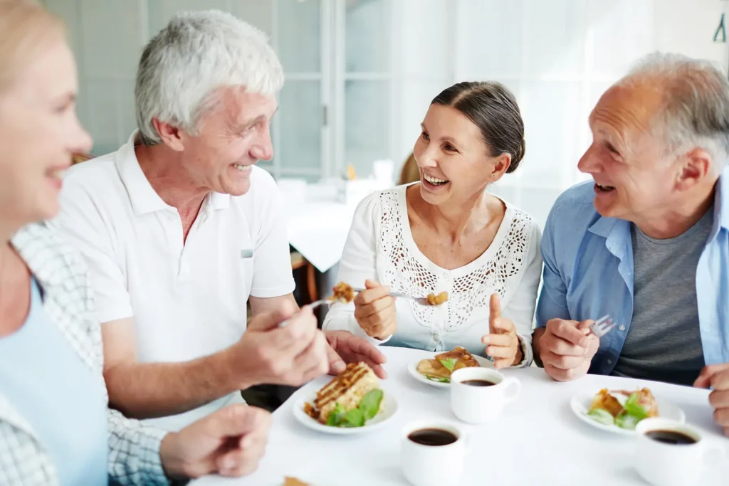senior people eating food